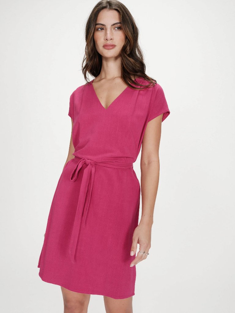 Grace & Mila Raspberry Pink Tie-Waist Short Sleeve Mini Dress - Sz M